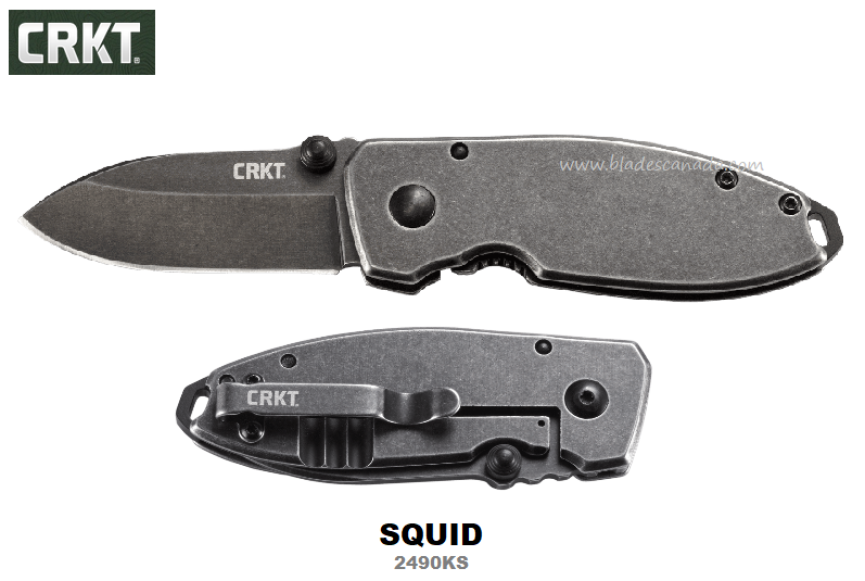 CRKT Squid Framelock Folding Knife, Stonewash Black, 2490KS - Click Image to Close